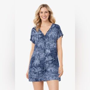 Desmond Dempsey X H&M Linen Blend Dress Caftan Tropical Blue Palm Print Sz S NEW